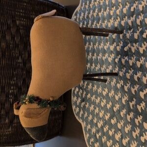 Handcrafted Primitive Tan Sheep Christmas Figurine with Wreath Collar & Bell